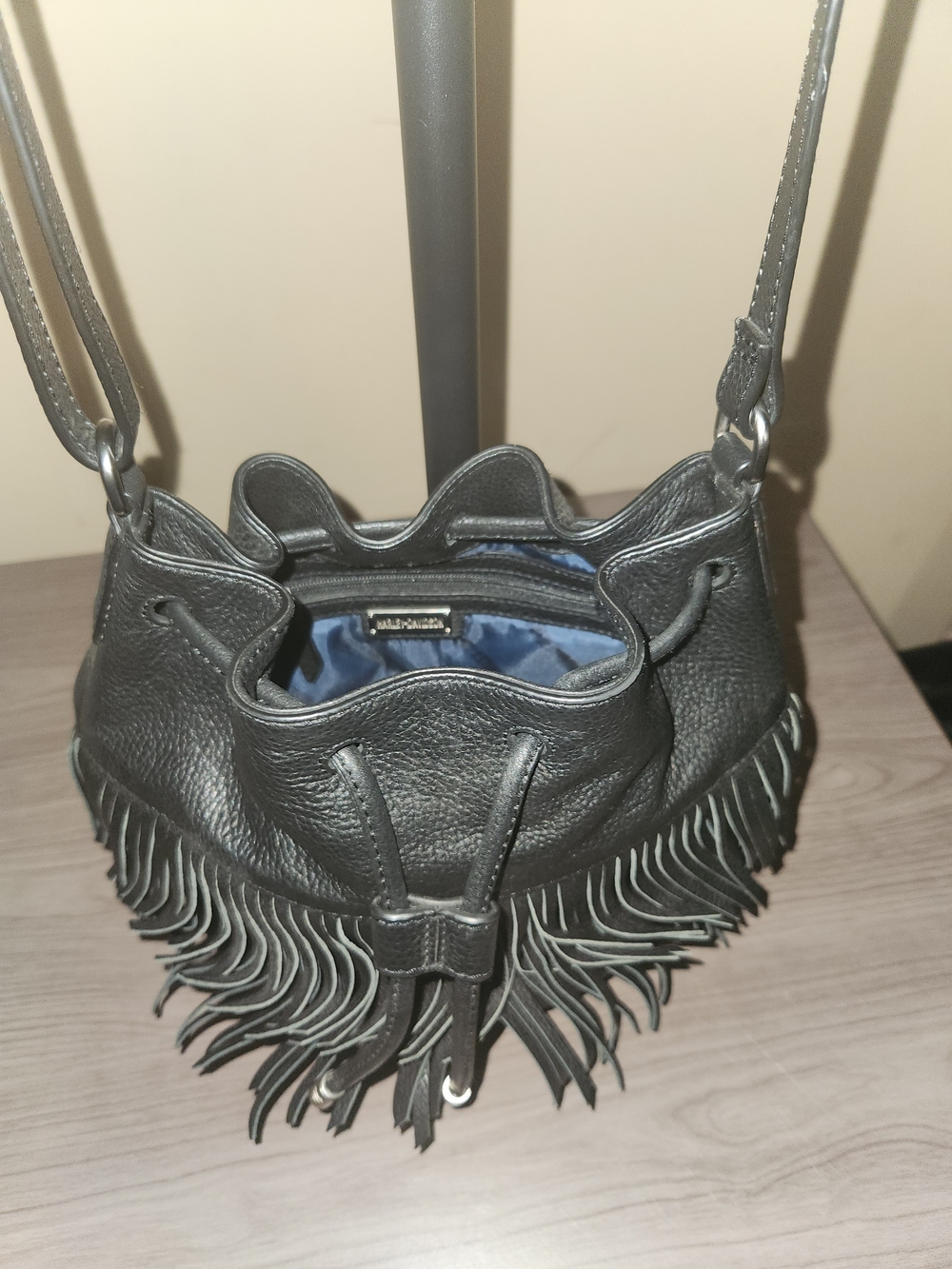 Harley-Davidson Black Fringe Drawstring Crossbody Bag - Picture 2 of 5